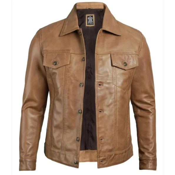 Brown Leather Trucker Jacket