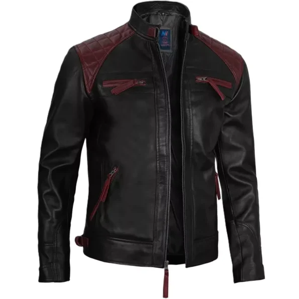 Quilted Cafe Racer Leather Jacket