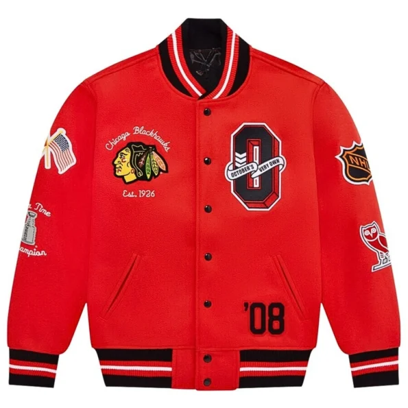chicago blackhawks ovo varsity jacket