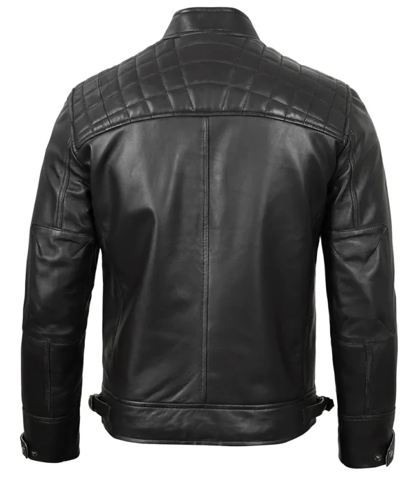 Mens Cafe Racer Black Motorcycle Leather Jacket