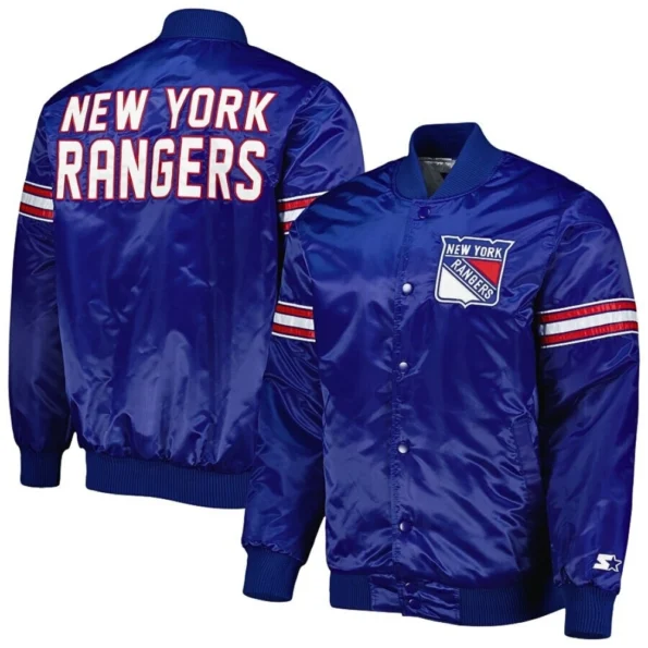 starter new york rangers satin blue jacket