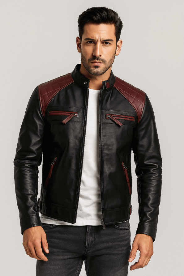 Quilted Cafe Racer Leather Jacket