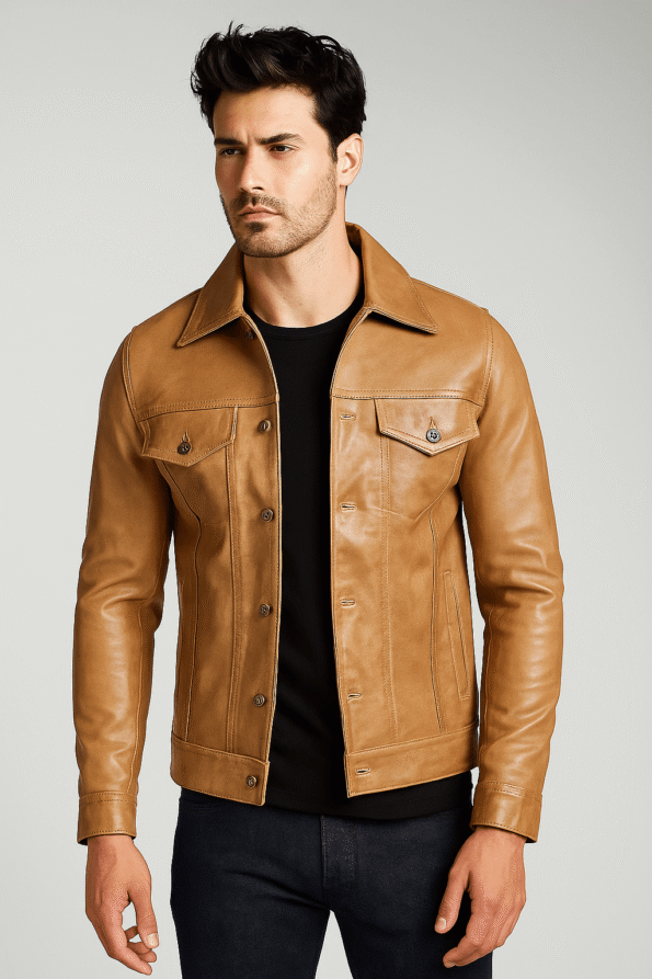 Brown Leather Trucker Jacket