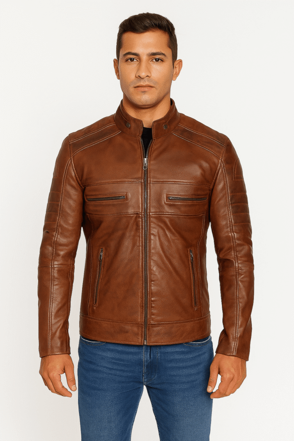 Brown Leather Biker Jacket