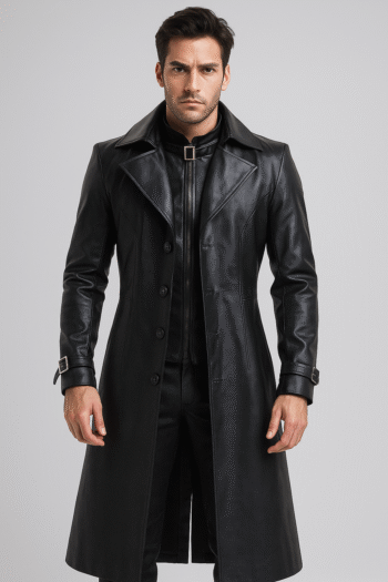 Albert Evil 5 Black Leather Trench Coat Mens