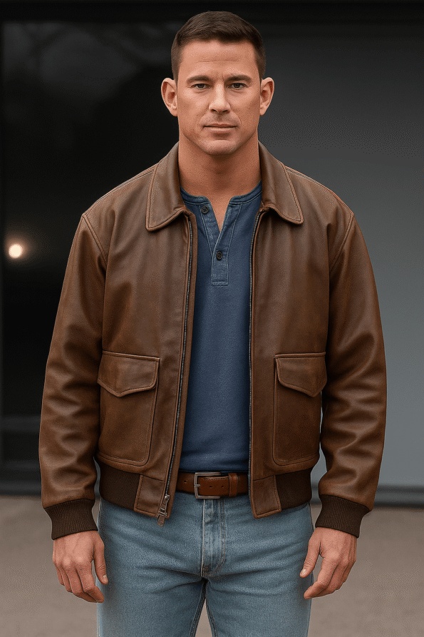 Roofman 2025 Channing Tatum Brown Leather Jacket
