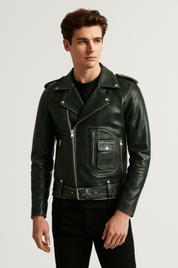 Cafe Racer Green Biker Jacket