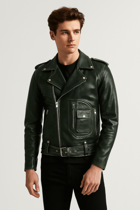 Cafe Racer Green Biker Jacket