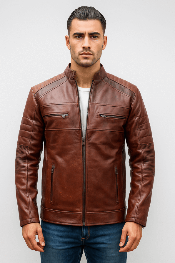 Men&rsquo;s Brown Cafe Racer Jacket
