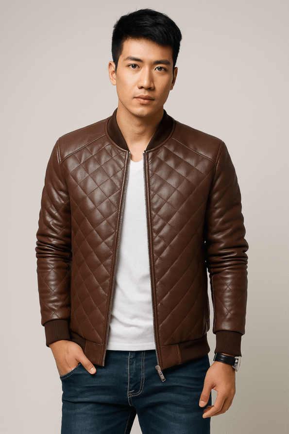 Mens Brown Quilted Leather Jacket