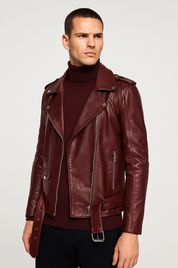 Men&rsquo;s Burgundy Motorcycle Leather Jacket