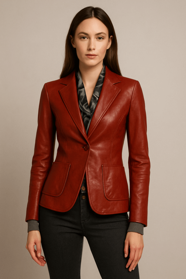 Womens Red Leather Blazer