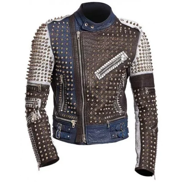 Mens Cafe Racer Rider Punk Studded Jacket