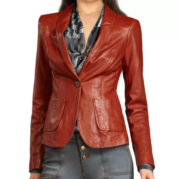 Womens Red Leather Blazer
