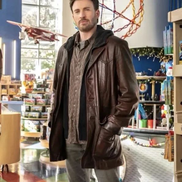 Red One 2024 Chris Evans Brown Leather Jacket