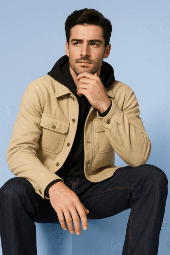 The Starling Girl 2023 Austin Abrams Beige Twill Jacket