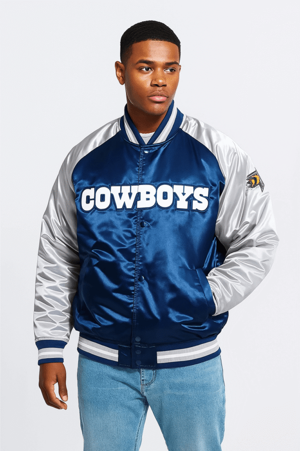 Dallas Cowboys Navy Blue and Silver Varsity Jacket