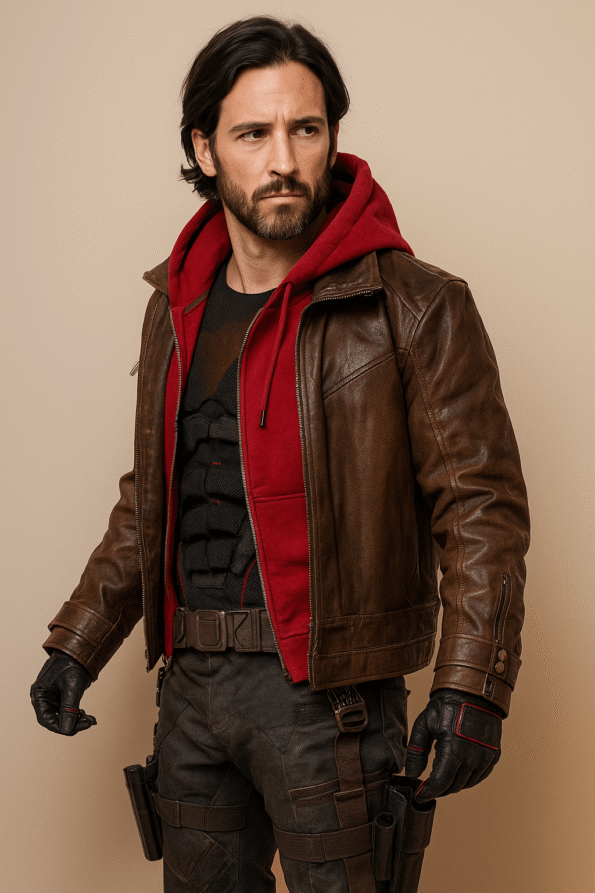 Titans Jason Todd Brown Leather Jacket with Red Hoodie