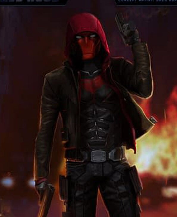 Titans Jason Todd Brown Leather Jacket with Red Hoodie